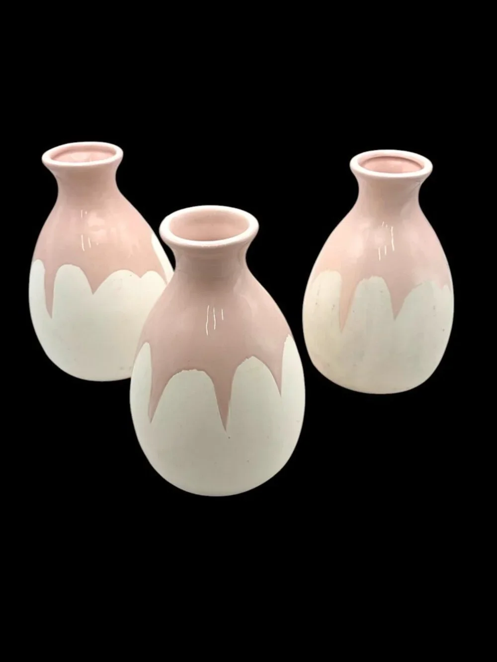 Isaac Mizrahi Loves XO Sienna Pink & White Ceramic Bud Vase Set of 3 Modern